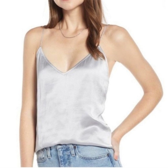 Something Navy Gray Silver Strappy Relaxed Satin Spaghetti Strap Tank Sz Medium - Picture 1 of 7